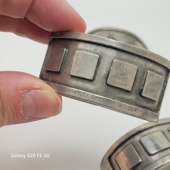 Vintage Aitkens Pewter Napkin Rings Geometric Tableware Set of Four 4 - Picture 7 of 11